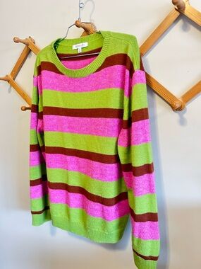 Daydreamer Green & Pink Striped Women's Sweater